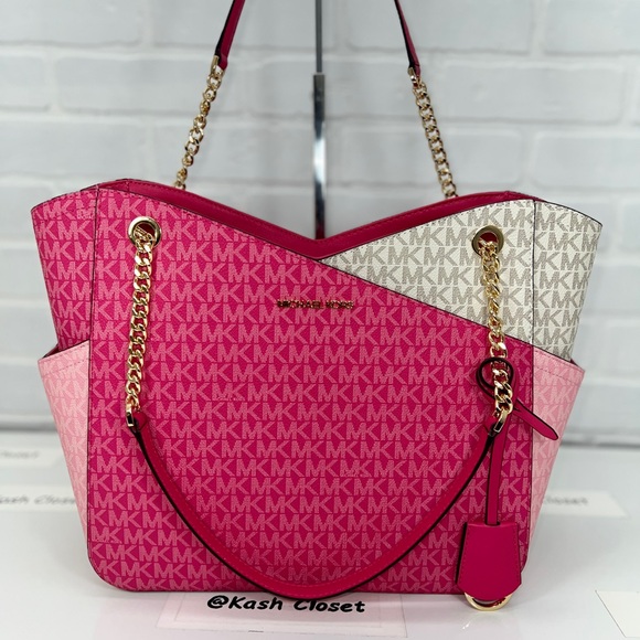 Michael Kors Shoulder Bag Xchain Jet Set LG Color-Block Logo Tote Electric Pink - Picture 5 of 11